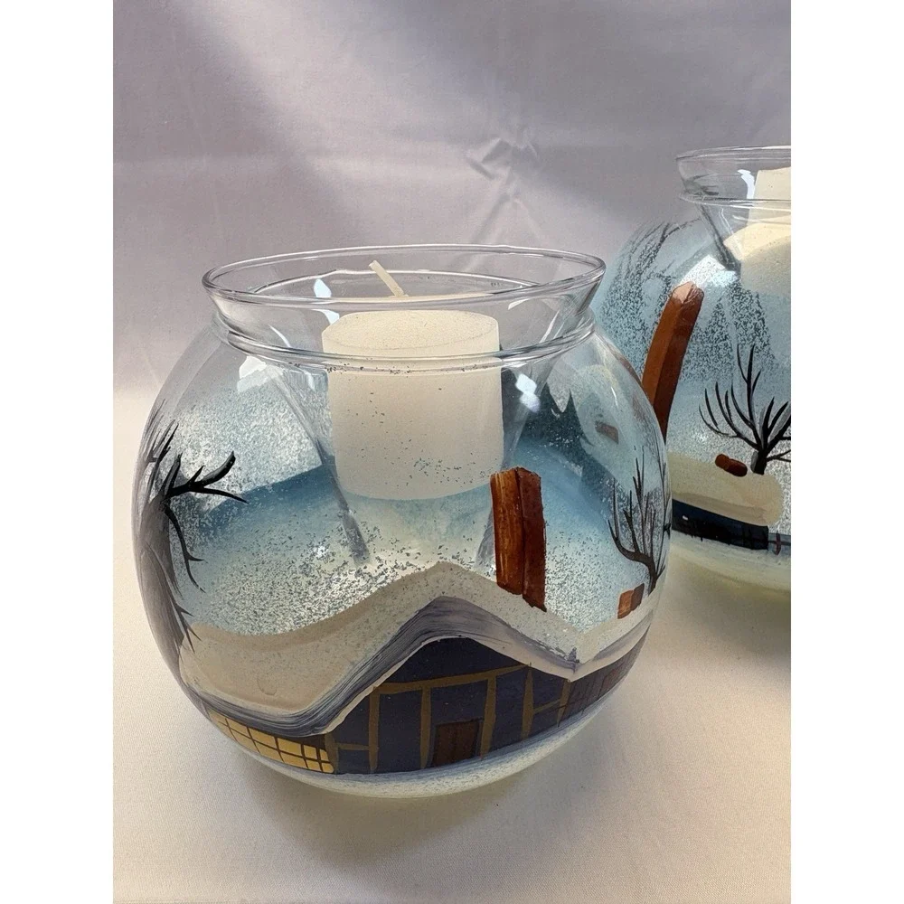 HomeTrends Set of 3 Glass Snow House Ice Holiday Votive Holders Winter with box